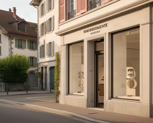 Strassenzug in Lausanne mit ruhigem Geschäftseingang und Sonnenlicht auf der Chemin du Pré-d'Ogue
