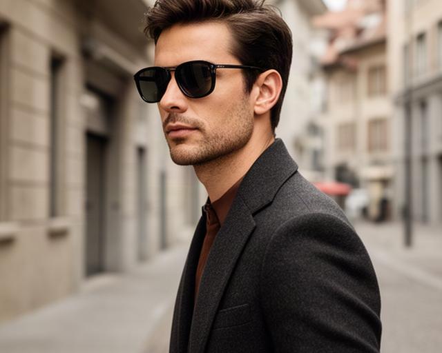 Männliches Model mit klassischer dunkler Sonnenbrille auf einer Strasse in Lausanne
